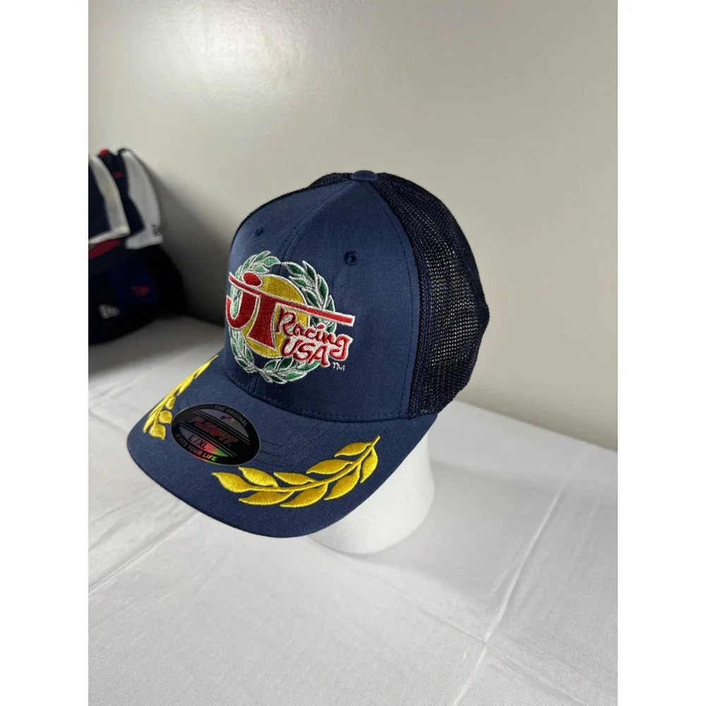 Brand New JT Racing USA Flexfit Trucker Hat Navy Blue Mesh Back Embroidered Cap